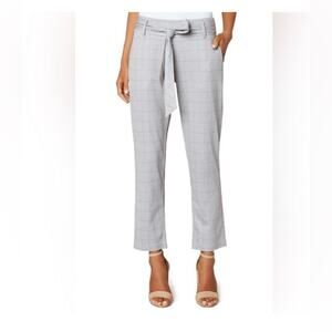 Joie high waisted belted sz 10 tan blue plaid trousers pants office business